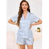 Lovasy 2 Piece Silk Pajamas for Women Set S-2XL(Stripes-blue)