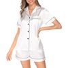 Lovasy 2 Piece Silk Pajamas for Women Set S-2XL(White)