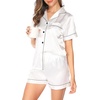 Lovasy 2 Piece Silk Pajamas for Women Set S-2XL(White)