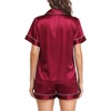 Lovasy 2 Piece Silk Pajamas for Women Set S-2XL(Wine Red)