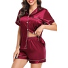 Lovasy 2 Piece Silk Pajamas for Women Set S-2XL(Wine Red)