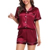 Lovasy 2 Piece Silk Pajamas for Women Set S-2XL(Wine Red)