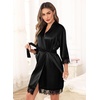 Lovasy Satin Robe for Women 3/4 Sleeve Silky Kimono Bathrobe S-XXL(Black)