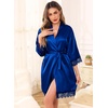 Lovasy Satin Robe for Women 3/4 Sleeve Silky Kimono Bathrobe S-XXL(Dark Blue)