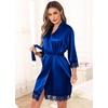Lovasy Satin Robe for Women 3/4 Sleeve Silky Kimono Bathrobe S-XXL(Dark Blue)