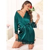 Lovasy Satin Robe for Women 3/4 Sleeve Silky Kimono Bathrobe S-XXL(Dark Green)