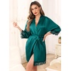 Lovasy Satin Robe for Women 3/4 Sleeve Silky Kimono Bathrobe S-XXL(Dark Green)
