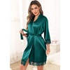 Lovasy Satin Robe for Women 3/4 Sleeve Silky Kimono Bathrobe S-XXL(Dark Green)