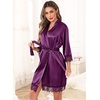 Lovasy Satin Robe for Women 3/4 Sleeve Silky Kimono Bathrobe S-XXL(Dark Purple)
