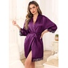 Lovasy Satin Robe for Women 3/4 Sleeve Silky Kimono Bathrobe S-XXL(Dark Purple)