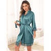 Lovasy Satin Robe for Women 3/4 Sleeve Silky Kimono Bathrobe S-XXL(Gray Green)