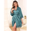 Lovasy Satin Robe for Women 3/4 Sleeve Silky Kimono Bathrobe S-XXL(Gray Green)