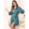 Lovasy Satin Robe for Women 3/4 Sleeve Silky Kimono Bathrobe S-XXL(Gray Green)