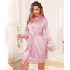 Lovasy Satin Robe for Women 3/4 Sleeve Silky Kimono Bathrobe S-XXL(Pink)