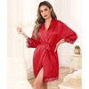 Lovasy Satin Robe for Women 3/4 Sleeve Silky Kimono Bathrobe S-XXL(Wine Red)