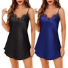 Lovasy 2 Pack Silk Nightgown for Women Lingerie S-XXL(Black & Dark Blue)