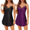 Lovasy 2 Pack Silk Nightgown for Women Lingerie S-XXL(Black & Dark Purple)