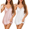 Lovasy 2 Pack Silk Nightgown for Women Lingerie S-XXL(Rose Pink & White)