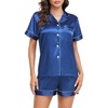 Lovasy 2 Piece Silk Pajamas for Women Set S-2XL(Blue)