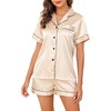 Lovasy 2 Piece Silk Pajamas for Women Set S-2XL(Champagne)