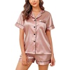 Lovasy 2 Piece Silk Pajamas for Women Set S-2XL(Deep Pink)