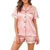 Lovasy 2 Piece Silk Pajamas for Women Set S-2XL(Pink)