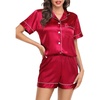 Lovasy 2 Piece Silk Pajamas for Women Set S-2XL(Red)