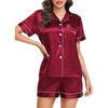 Lovasy 2 Piece Silk Pajamas for Women Set S-2XL(Wine Red)