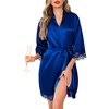 Lovasy Satin Robe for Women 3/4 Sleeve Silky Kimono Bathrobe S-XXL(Dark Blue)