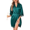 Lovasy Satin Robe for Women 3/4 Sleeve Silky Kimono Bathrobe S-XXL(Dark Green)