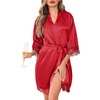 Lovasy Satin Robe for Women 3/4 Sleeve Silky Kimono Bathrobe S-XXL(Wine Red)