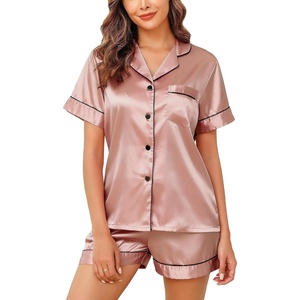 Lovasy 2 Piece Silk Pajamas for Women Set S-2XL(Deep Pink)