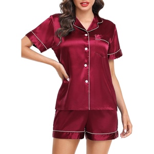 Lovasy 2 Piece Silk Pajamas for Women Set S-2XL(Wine Red)