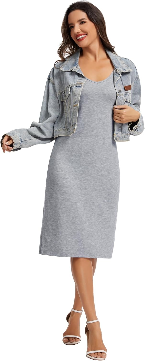 image:imageLovasy Womens Full Slips for Under Dresses V Neck Slip Dress S3XLGrey