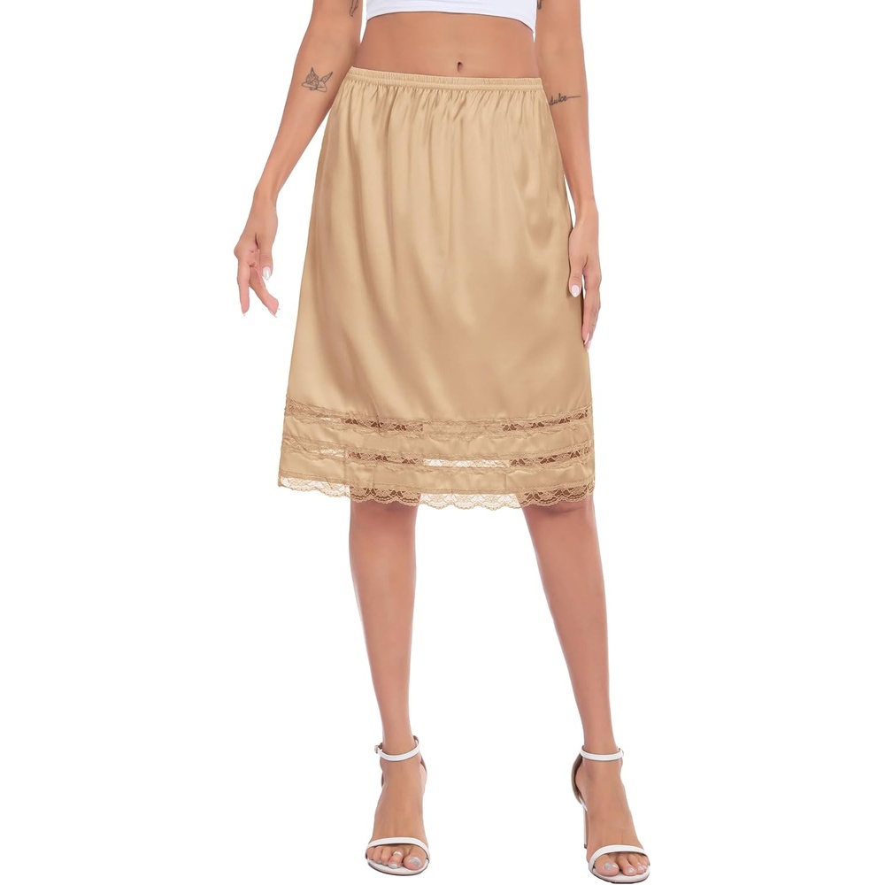 image:imageLovasy Satin Half Slips for Women Under Dress Lace Underskirt S3XLDeep Champagne