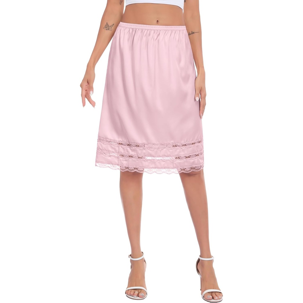 image:imageLovasy Satin Half Slips for Women Under Dress Lace Underskirt S3XLRose Pink