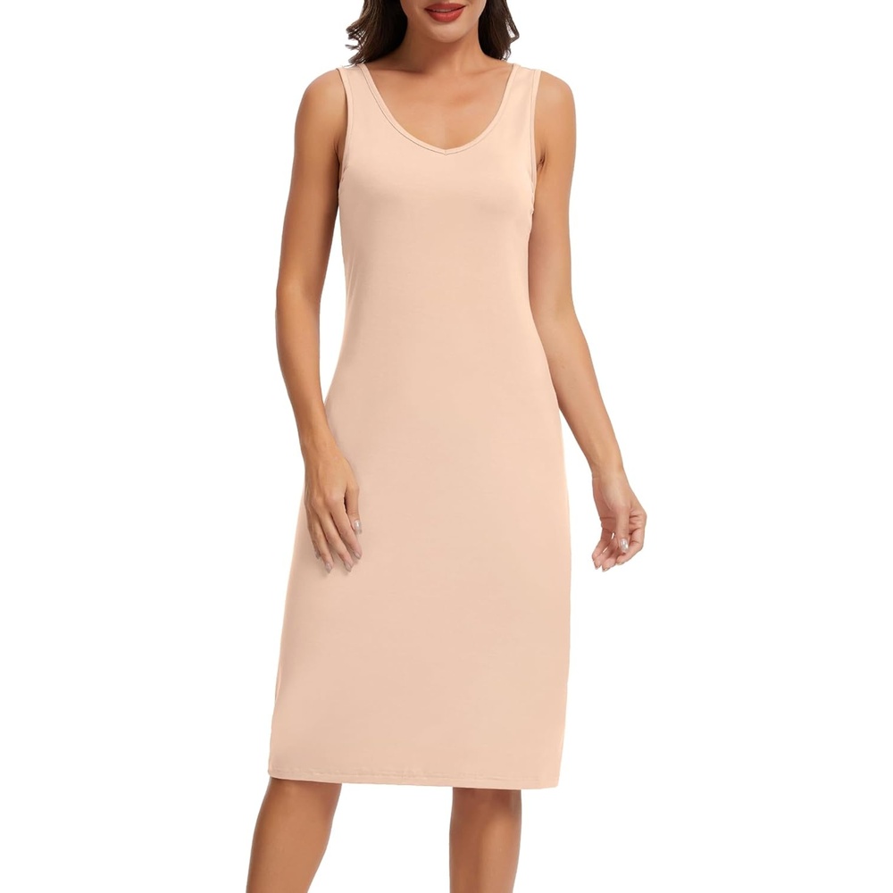 image:imageLovasy Womens Full Slips for Under Dresses V Neck Slip Dress S3XLNude