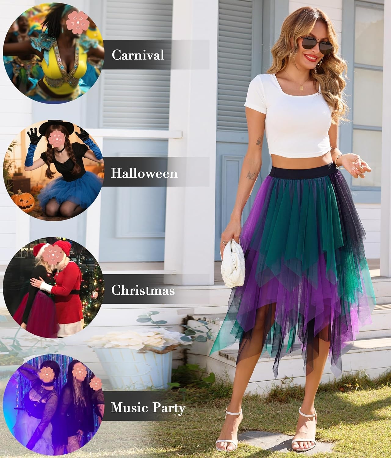image:imageLovasy Women Irregular Layered Tulle Fairy Skirt S3XLBlackGreenPurple
