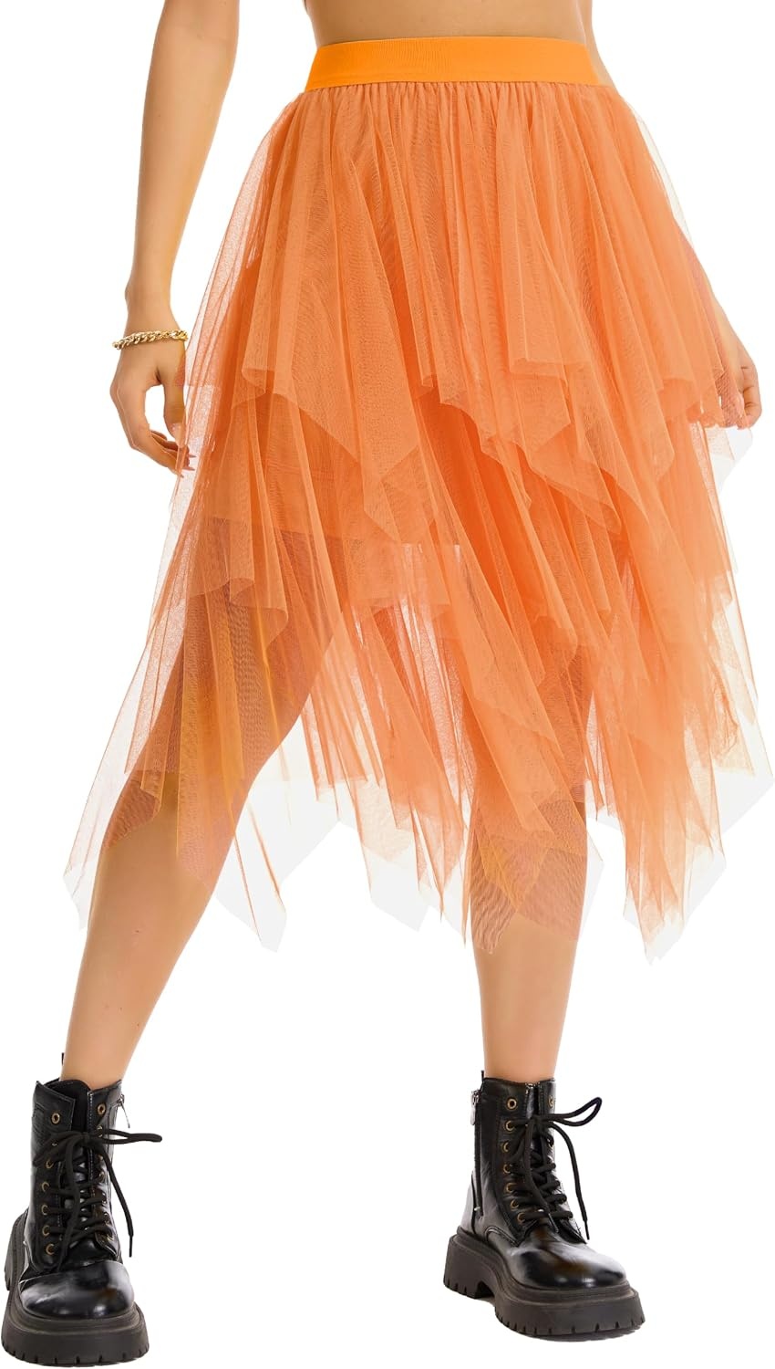 image:imageLovasy Women Irregular Layered Tulle Fairy Skirt S3XLOrange