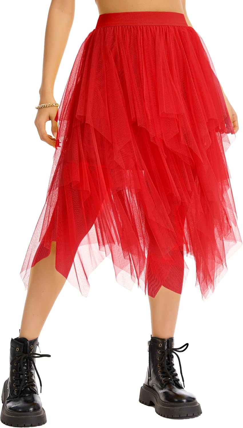 image:imageLovasy Women Irregular Layered Tulle Fairy Skirt S3XLRed