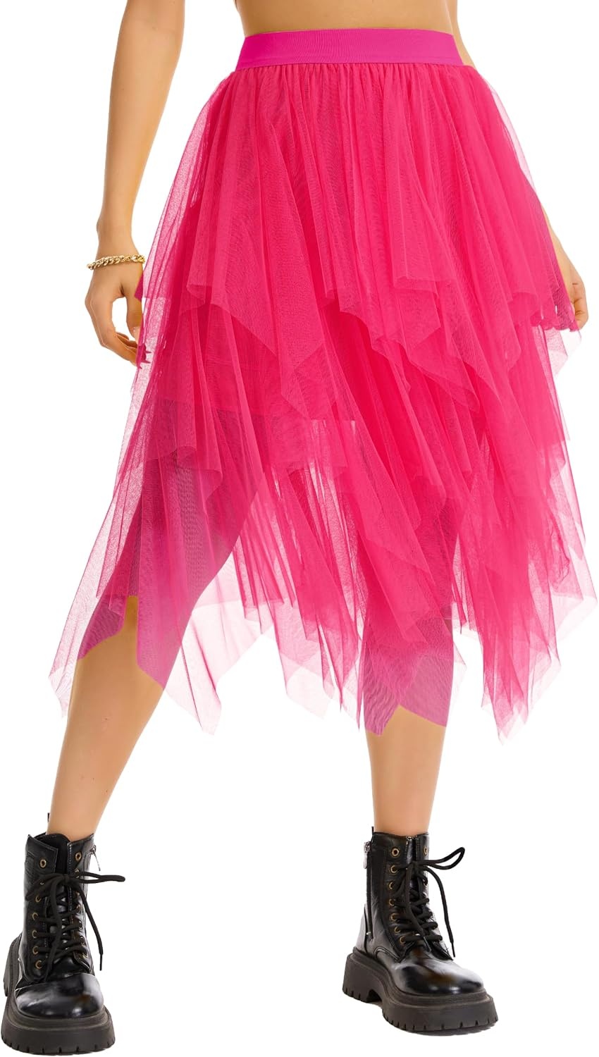 image:imageLovasy Women Irregular Layered Tulle Fairy Skirt S3XLRose Red
