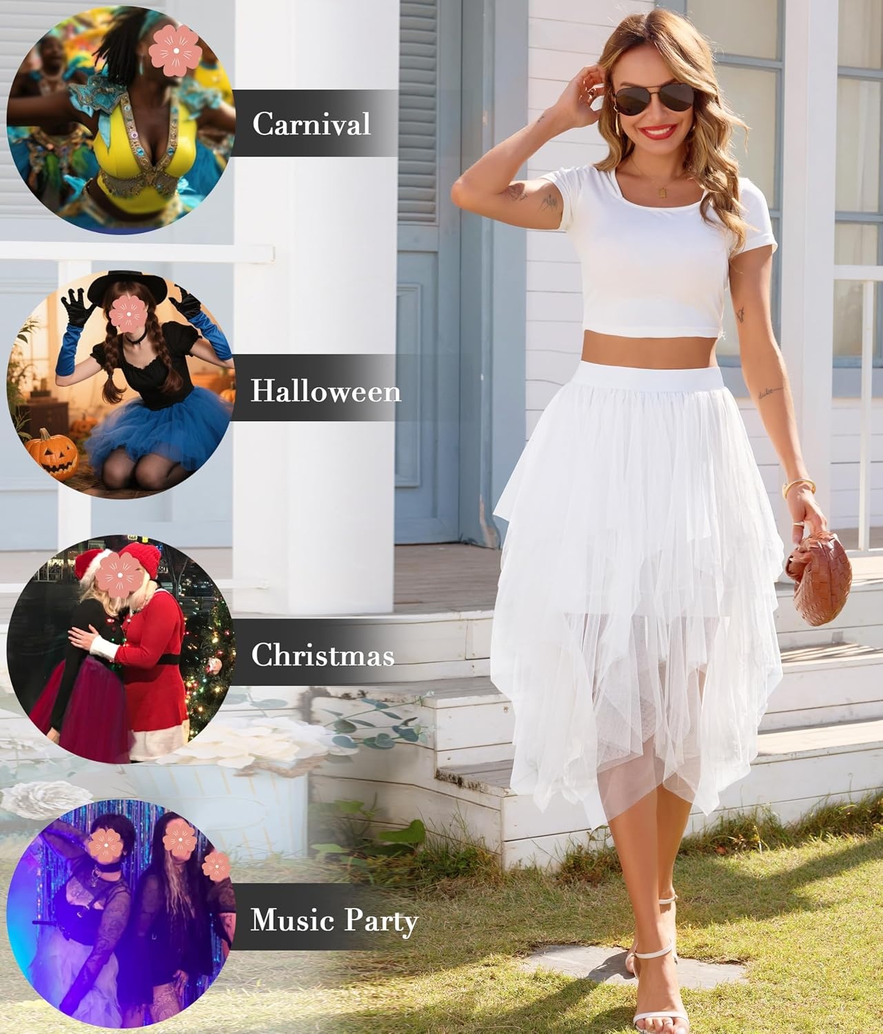 image:imageLovasy Women Irregular Layered Tulle Fairy Skirt S3XLWhite