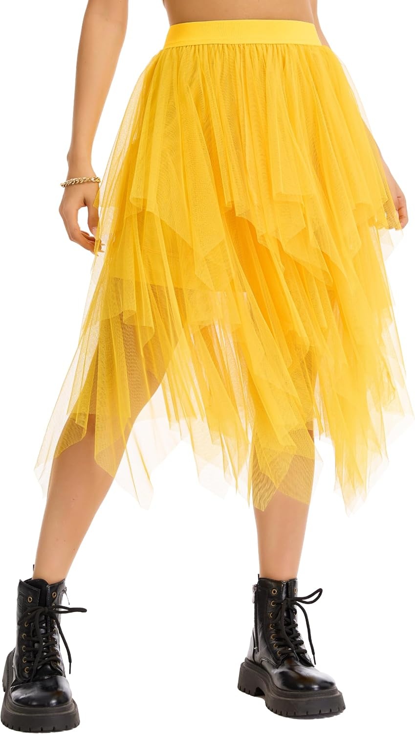image:imageLovasy Women Irregular Layered Tulle Fairy Skirt S3XLYellow