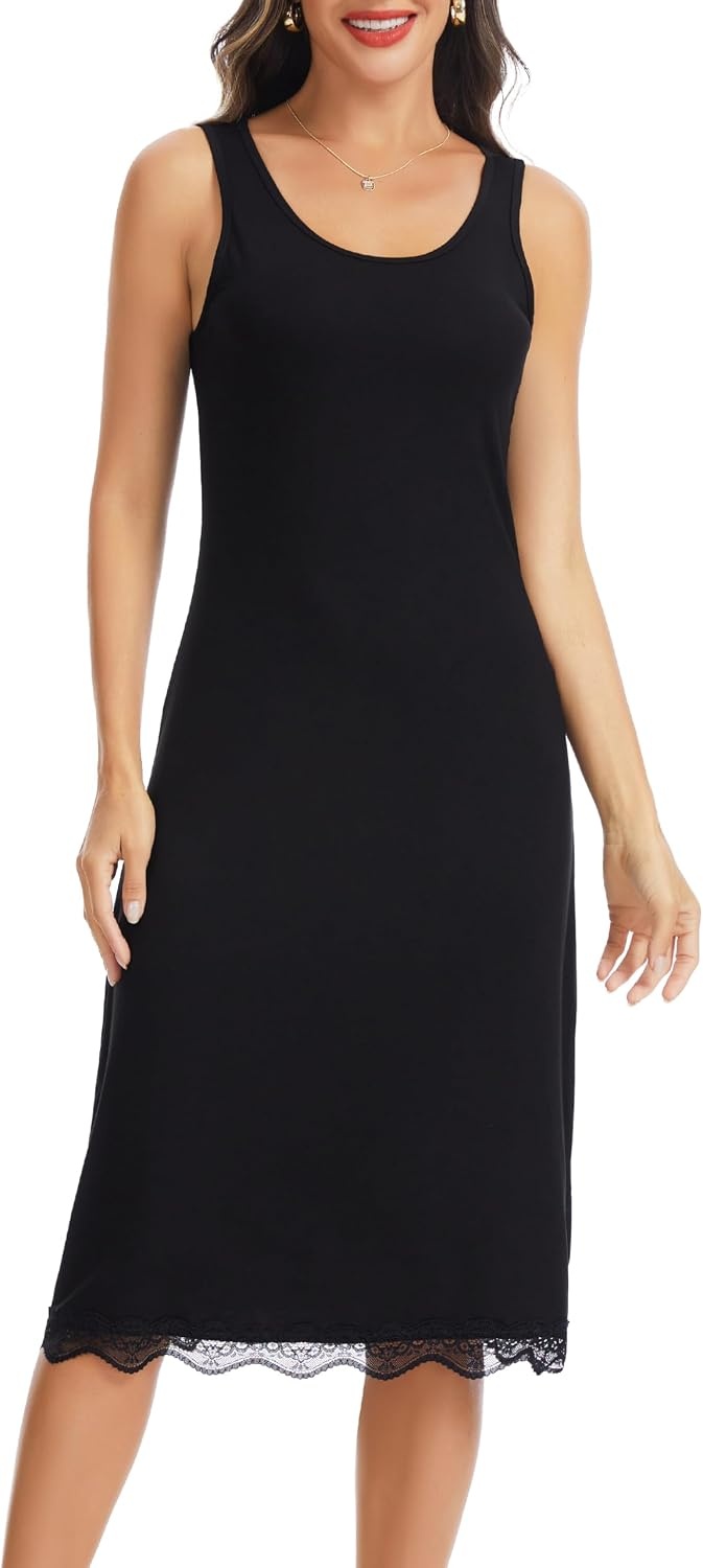 image:imageLovasy Womens Full Slips Long Tank Tops Slip Dress with Lace Trim S3XLBlack