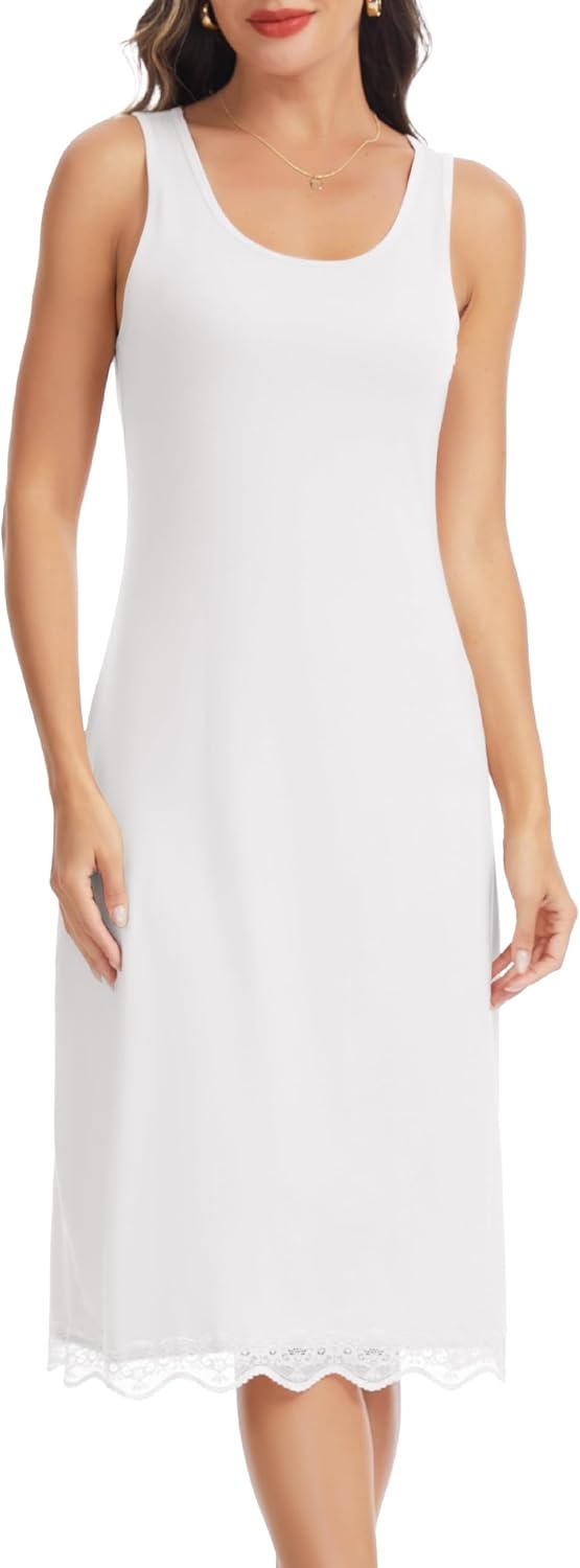 image:imageLovasy Womens Full Slips Long Tank Tops Slip Dress with Lace Trim S3XLWhite