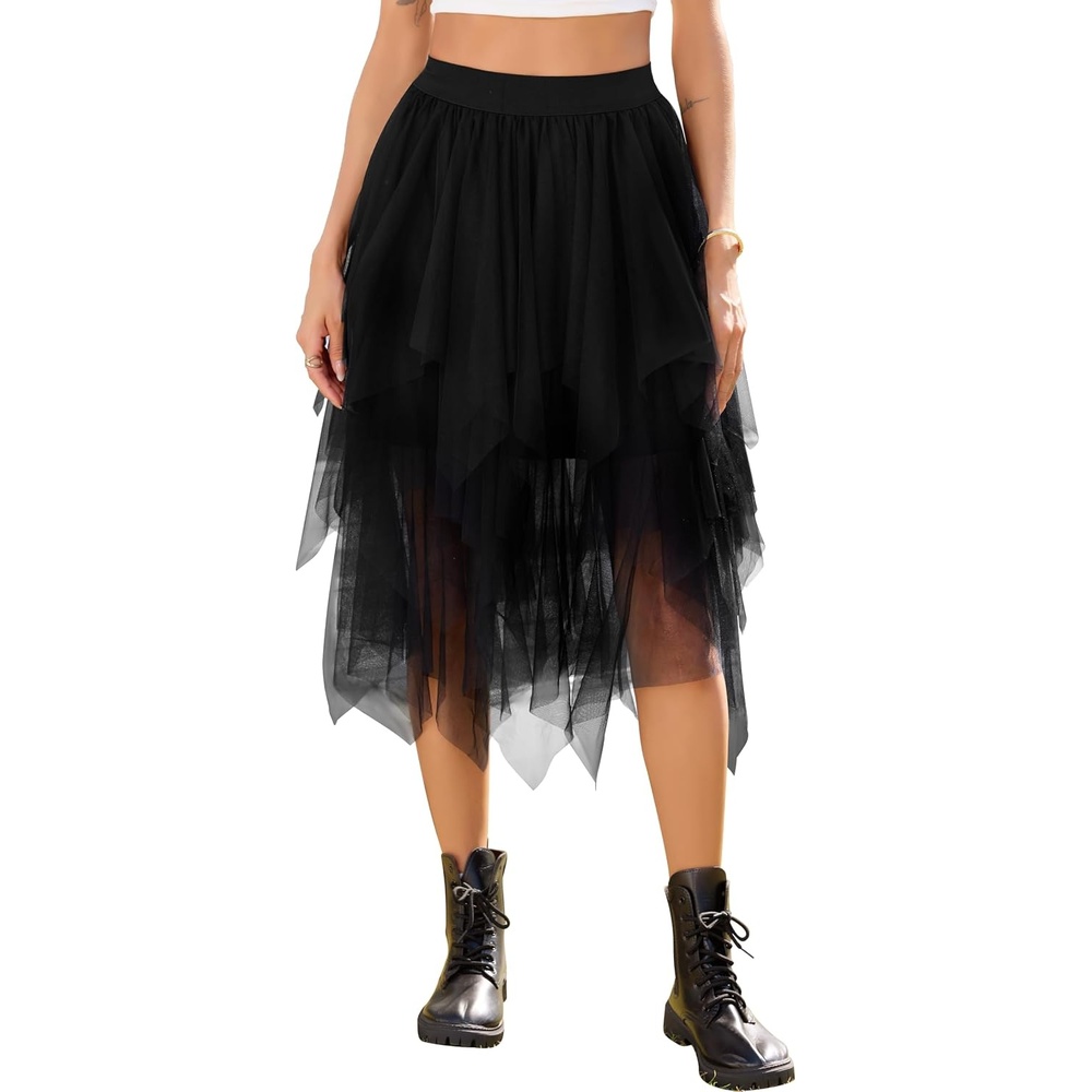 image:imageLovasy Women Irregular Layered Tulle Fairy Skirt S3XLBlack