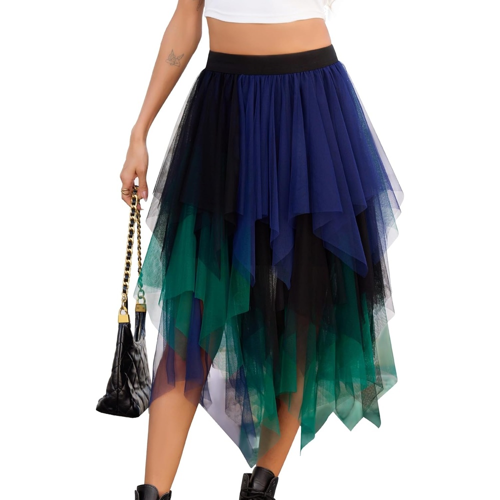 image:imageLovasy Women Irregular Layered Tulle Fairy Skirt S3XLBlackNavyGreen