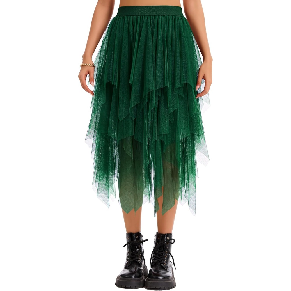 image:imageLovasy Women Irregular Layered Tulle Fairy Skirt S3XLDark Green
