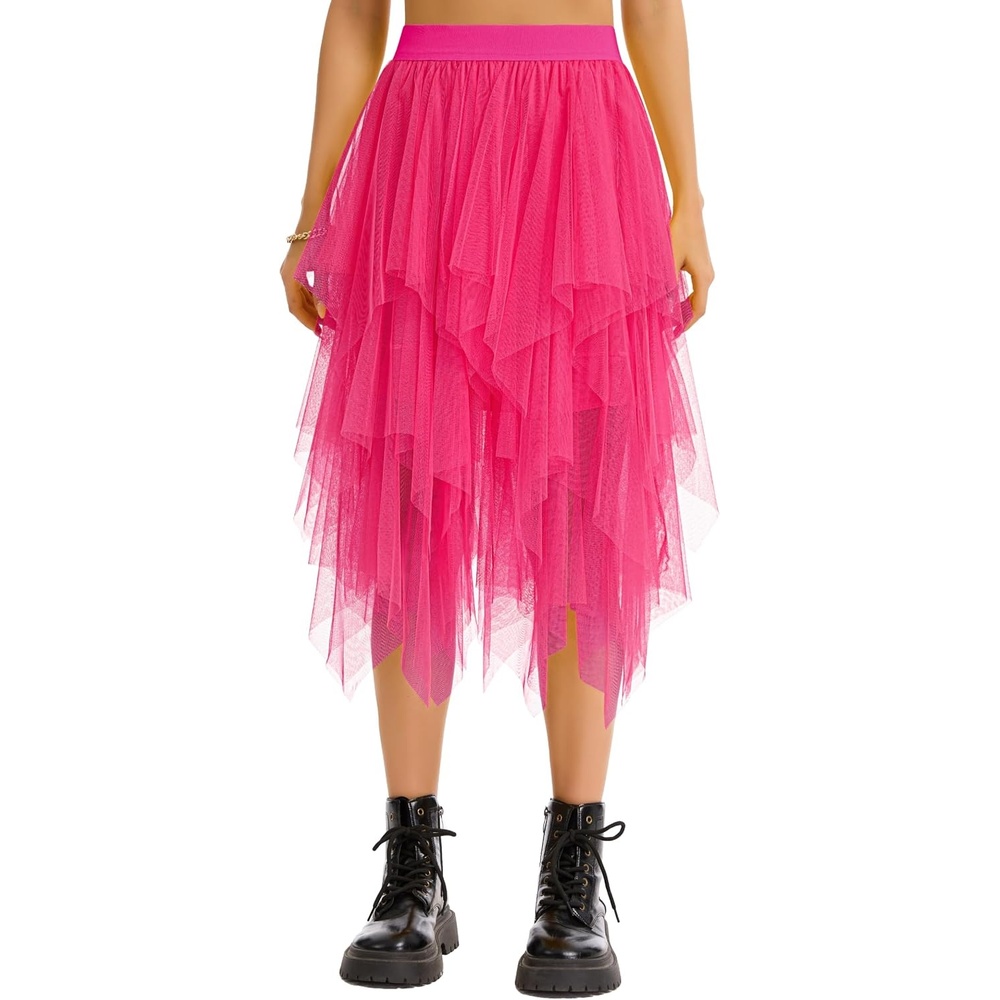 image:imageLovasy Women Irregular Layered Tulle Fairy Skirt S3XLRose Red