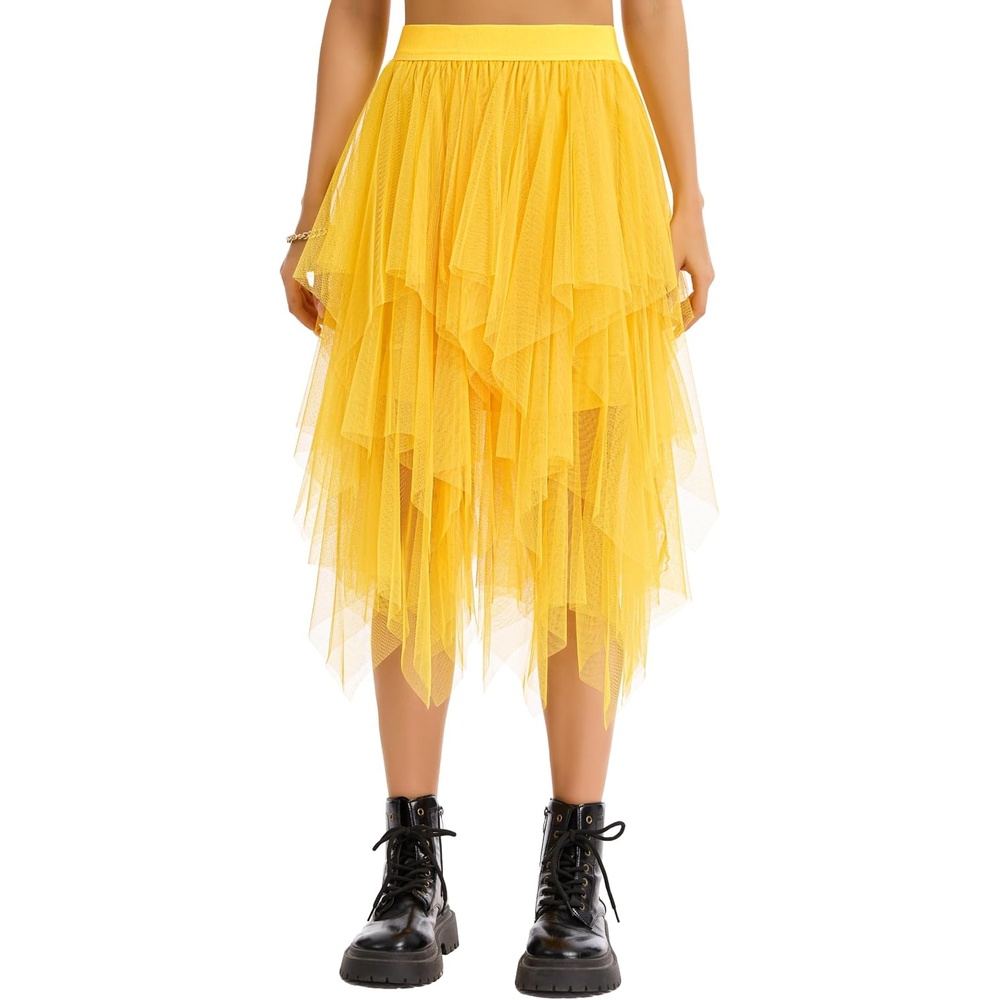image:imageLovasy Women Irregular Layered Tulle Fairy Skirt S3XLYellow